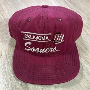 VTG Oklahoma Sooners Bar Line Snapback Hat Red Maroon P Cap Made in USA